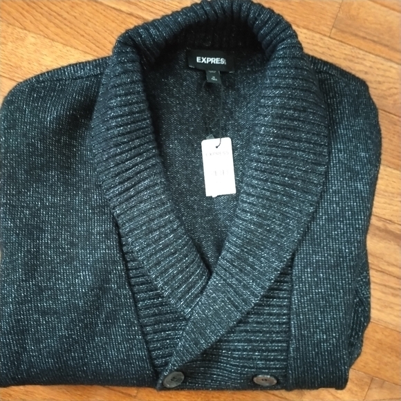 Express Double Breasted Grey Knit Sweater M Tall - Picture 6 of 13